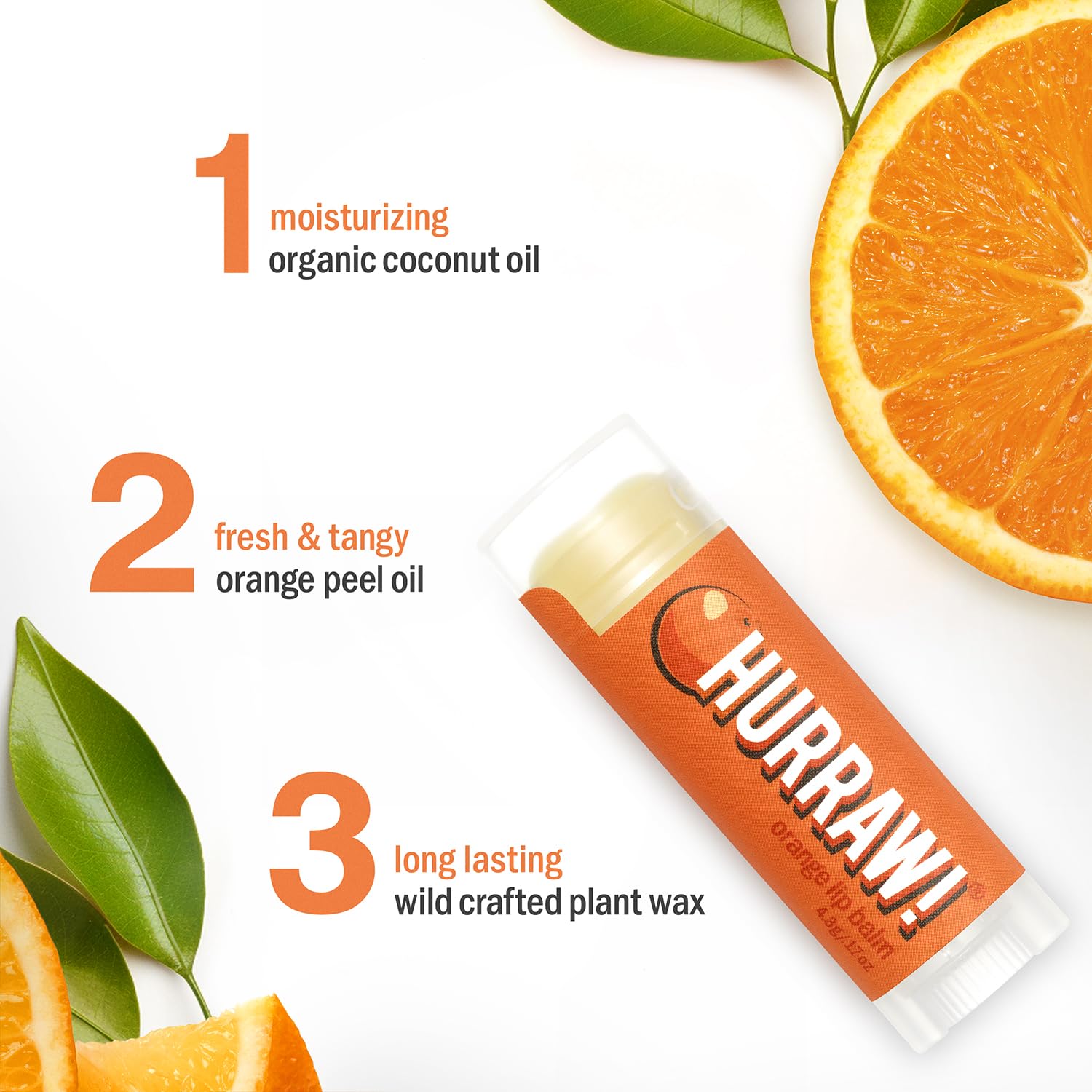 Hurraw! Orange Lip Balm, 3 Pack: Organic, Certified Vegan, Cruelty and Gluten Free. Non-GMO, 100% Natural Ingredients. Bee, Shea, Soy and Palm Free. Made in USA